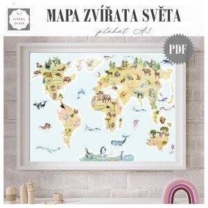 PLAKÁT MAPA ZVÍŘATA SVĚTA A3