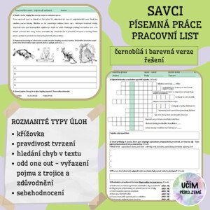 Savci - písemná práce, pracovní list