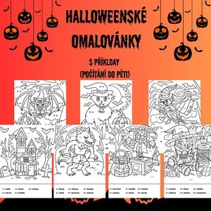 Halloweenské omalovánky s příklady (počítání do pěti)