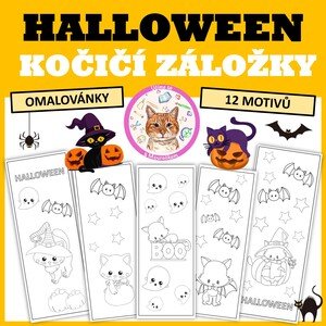 HALLOWEENSKÉ KOČÍČÍ ZÁLOŽKY - Omalovánky
