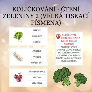 kolíčkování - čtení zeleniny 2 (velká tiskací písmena)