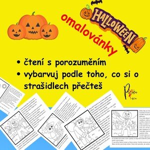 Halloweenské čtení s porozuměním s omalovánky.