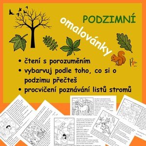 PODZIMNÍ ČTENÍ S POROZUMĚNÍM S OMALOVÁNKY - Přečti si pozorně a vybarvuj!