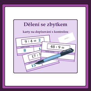 Dělení se zbytkem - karty na dopisování s kontrolou