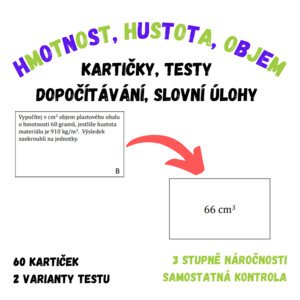 Opakovací kartičky: hmotnost, hustota, objem (+ test)