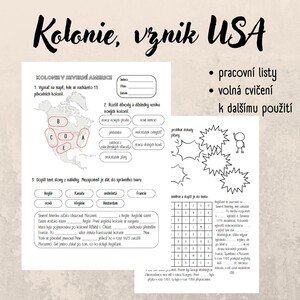 Kolonie, vznik USA - pracovní listy