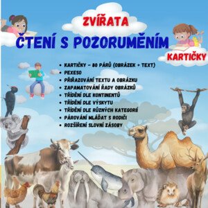 Čtení s porozuměním - zvířata - kartičky