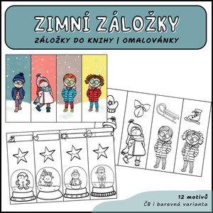 Zimní záložky do knihy - omalovánky