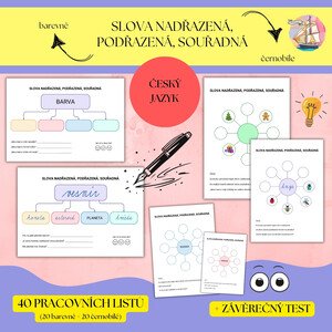 Slova nadřazená, slova podřazená, slova souřadná - pracovní listy