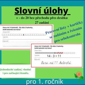Slovní úlohy do 20 bez přechodu přes desítku