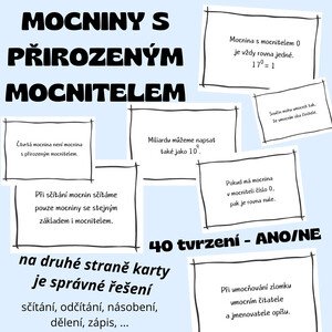 Mocniny s přirozeným mocnitelem - tvrzení ANO/NE (40 karet)