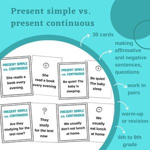 Present simple vs. continuous - cards (making sentences)