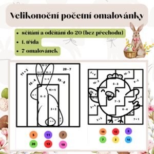 Velikonoční početní omalovánky (+,- do 20 bez přechodu)