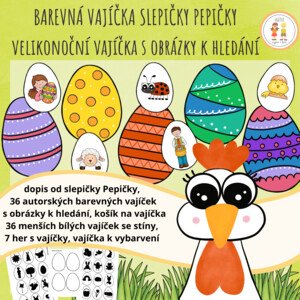 Barevná vajíčka slepičky Pepičky - Velikonoční vajíčka s obrázky k hledání