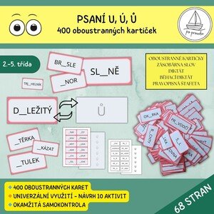 Psaní u, ú, ů - oboustranné kartičky