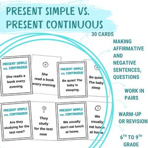 Present simple vs. continuous - cards (making sentences)