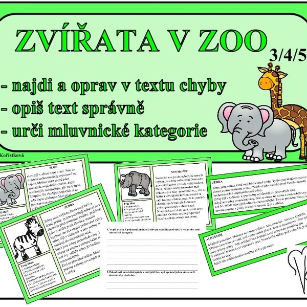 Zvířata v ZOO - práce s chybným textem