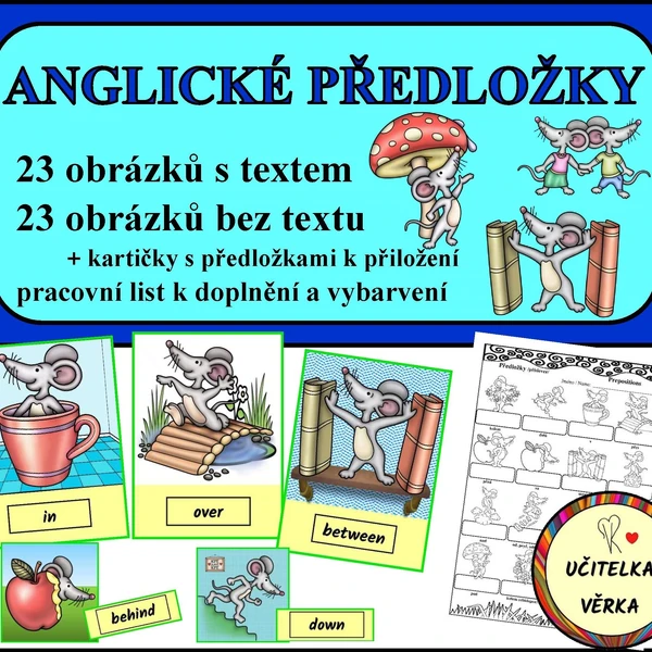 Anglické předložky - demonstrační karty