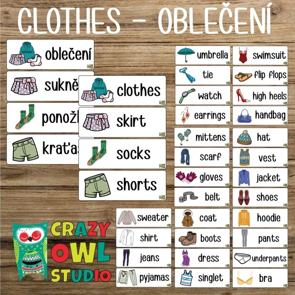 OBLEČENÍ - česká a anglická slovíčka na nástěnku
