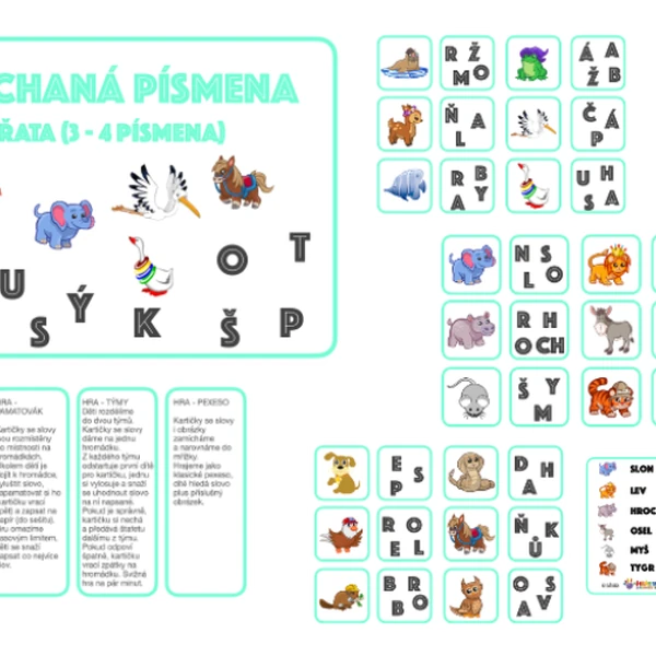 Pomíchaná písmena - zvířata (3-4 písmena)