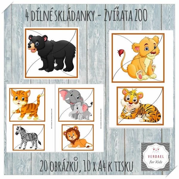 Čtyřdílné skládanky zvířátka ze ZOO