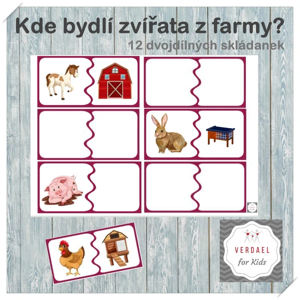 Kde bydlí zvířátka ze statku? Dvojílné skládanky