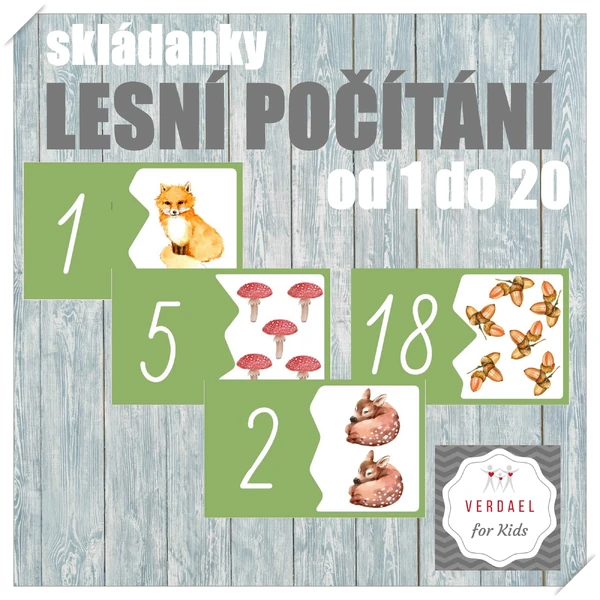 Lesní počítání do 20 - dvojdílné skládanky