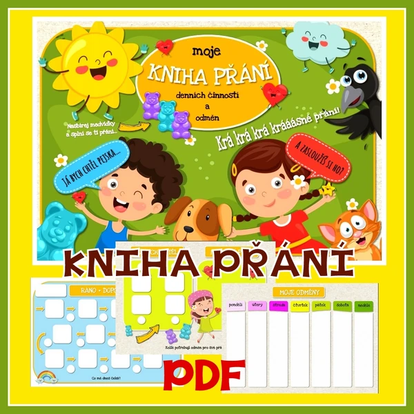 KNIHA PŘÁNÍ, denních činností a odměn -chlapec i dívka