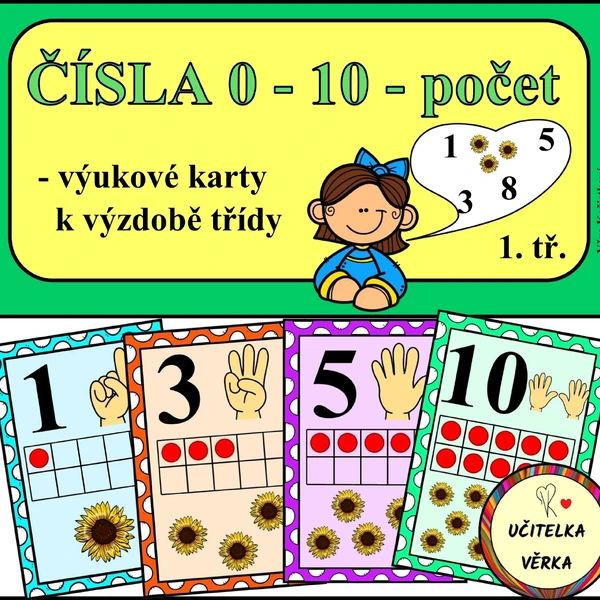 ČÍSLA 0 - 10 - počet - demonstrační karty A4, výzdoba třídy