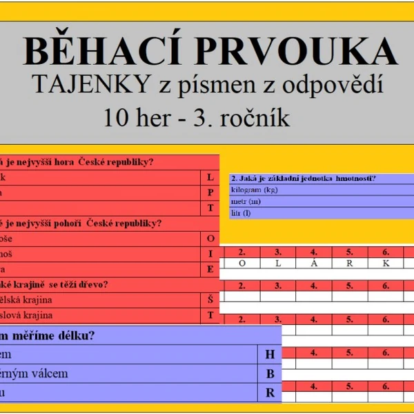BĚHACÍ PRVOUKA - tajenky z písmen z odpovědí