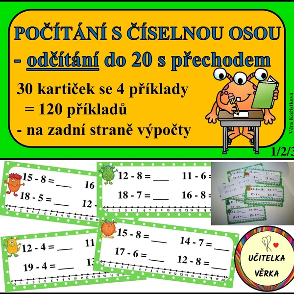POČÍTÁNÍ S ČÍSELNOU OSOU - odčítání do 20 s přechodem