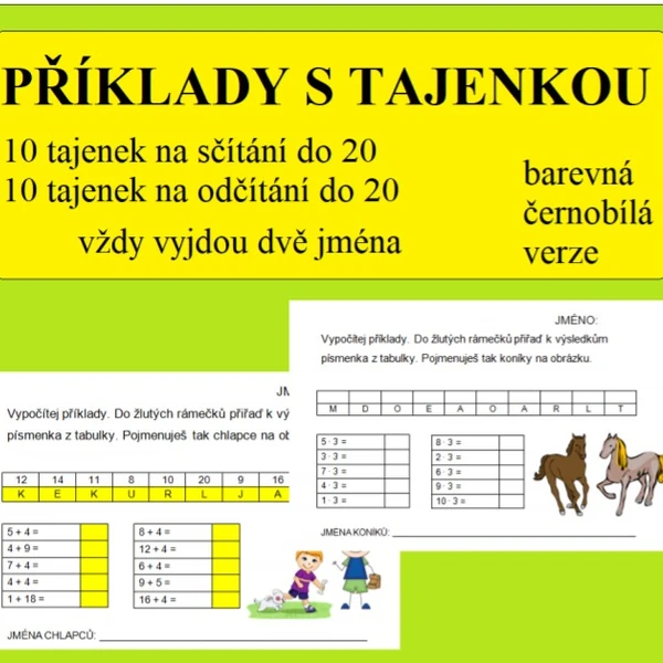 PŘÍKLADY S TAJENKOU - sčítání, odčítání