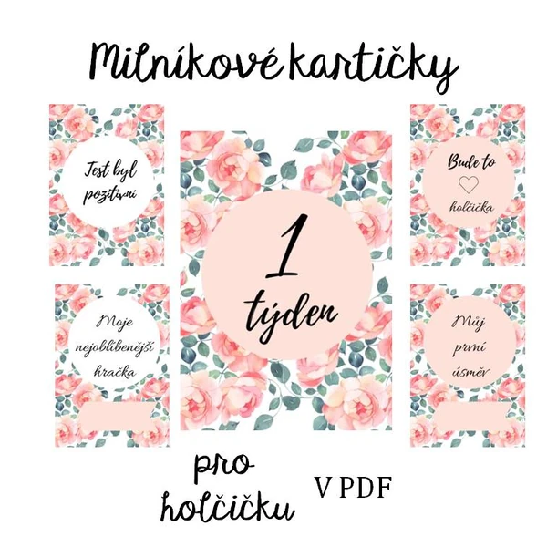 Milníkové kartičky - holčička květiny