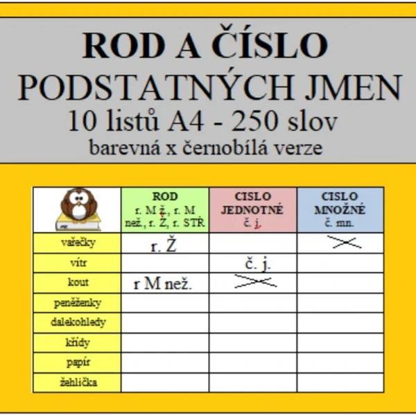 ROD a ČÍSLO podstatných jmen