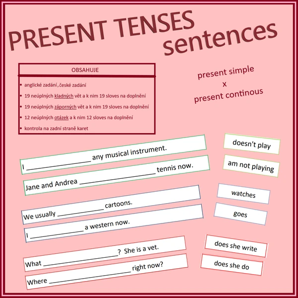 Present tenses - sentences