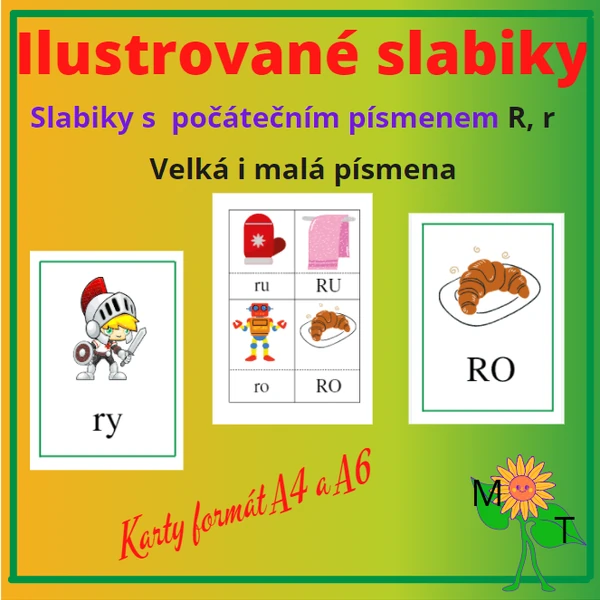 Ilustrované slabiky s písmenem R, r