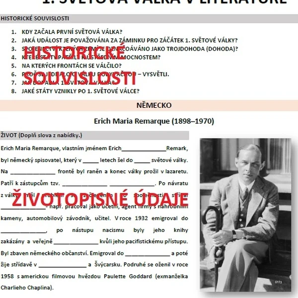 1. světová válka v literatuře - čítanka