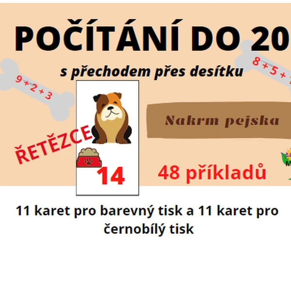 Nakrm pejska - početní řetězce do 20 s přechodem přes desítku