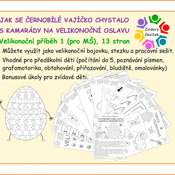 VELIKONOČNÍ PRACOVNÍ SEŠIT MŠ s příběhem o černobílém vajíčku