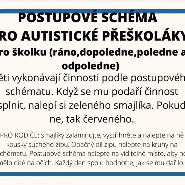POSTUPOVÉ SCHÉMA PRO AUTISTICKÉ DĚTI-DO ŠKOLKY