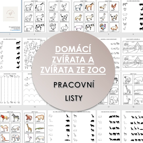 DOMÁCÍ ZVÍŘATA/ZVÍŘATA ZE ZOO - pracovní listy pro MŠ, vhodné od 3 let.