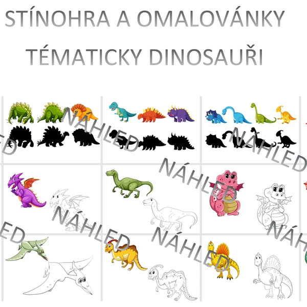 Omalovánky s předlohou a stínohra - dinosauři