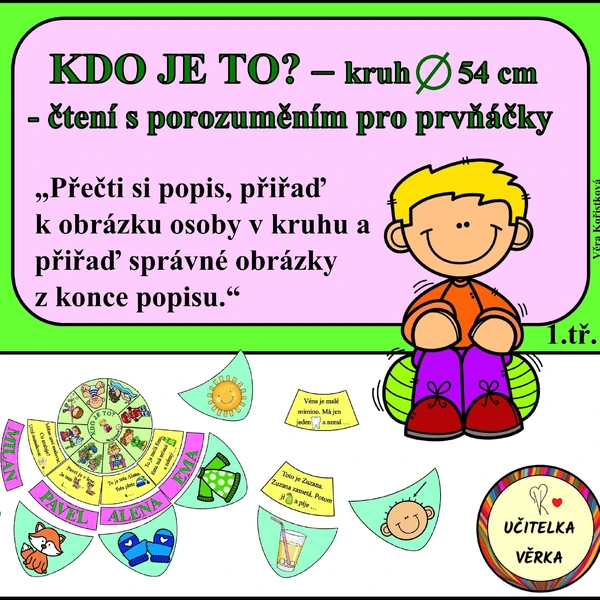 KDO JE TO? - čtení s porozuměním pro prvňáčky - kruh