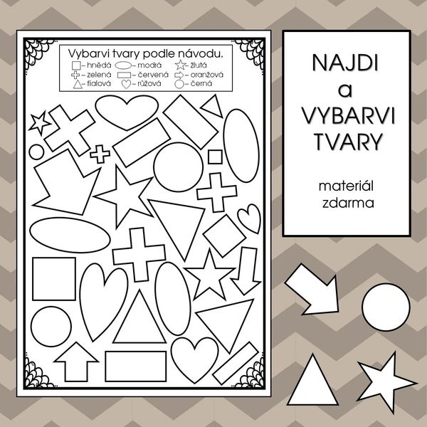 Najdi a vybarvi tvary - materiál zdarma