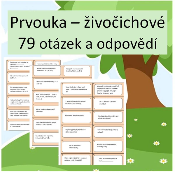 Prvouka - živočichové (otázky a odpovědi - kartičky)