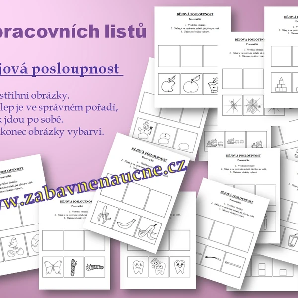 DĚJOVÁ POSLOUPNOST - vystřihni, nalep ve správném pořadí a vybarvi, pracovní listy (výukový materiál)