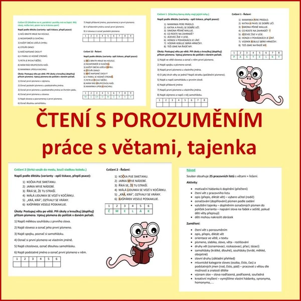 Čtení s porozuměním - práce s větami, tajenka