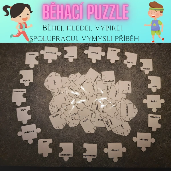 Běhací puzzle - běhej, hledej, vybírej, spolupracuj, vymysli příběh