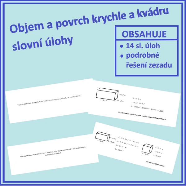 Objem a povrch krychle a kvádru - slovní úlohy 