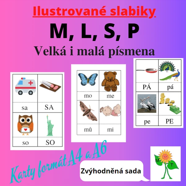 Ilustrované slabiky s písmeny M, L, S, P - zvýhodněná sada
